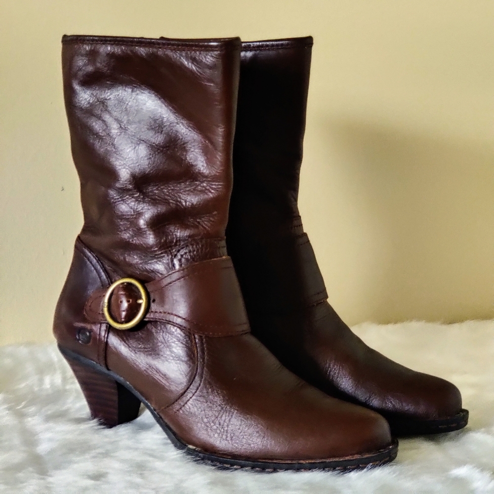 Born Leather Buckle Heeled Boots